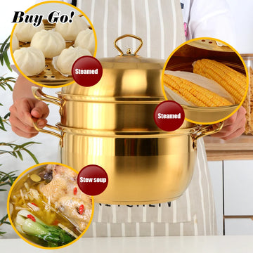 3 Layers Multifunction Steamer Pot Stainless Steel Cookware Boiler Soup Pot Universal for Induction Cooker Gas Stove