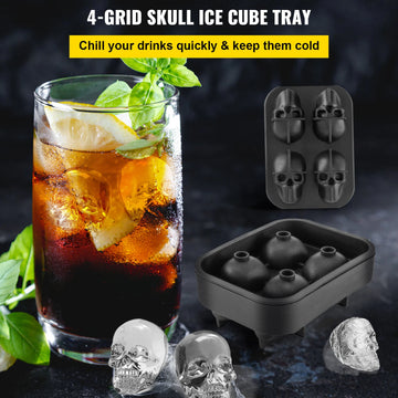 VEVOR Ice Cube Maker Black Silicone 4/6 Grid 3D Skull Shape Tray Home Party Bar Cool Whiskey Icy Beverage Ice Ball Mold DIY Tool