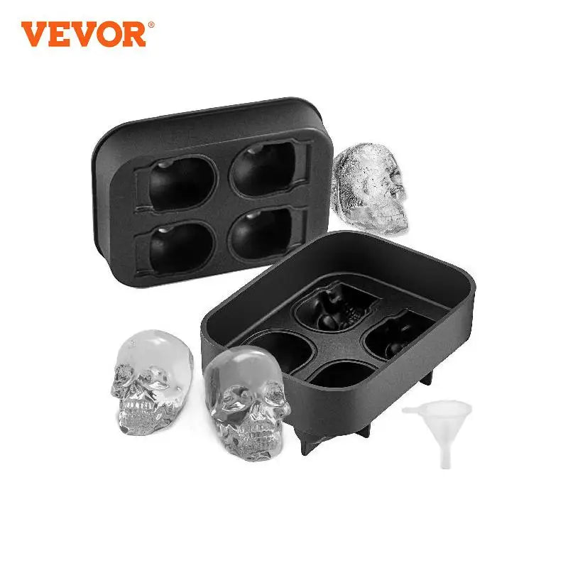 VEVOR Ice Cube Maker Black Silicone 4/6 Grid 3D Skull Shape Tray Home Party Bar Cool Whiskey Icy Beverage Ice Ball Mold DIY Tool