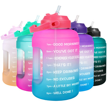 QuiFit 2.5L 3.78L Wide Mouth Gallon Motivational Water Bottle With Straw BPA Free Sport Fitness Tourism GYM Travel Times Jug