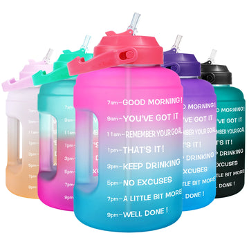 QuiFit 2.5L 3.78L Wide Mouth Gallon Motivational Water Bottle With Straw BPA Free Sport Fitness Tourism GYM Travel Times Jug
