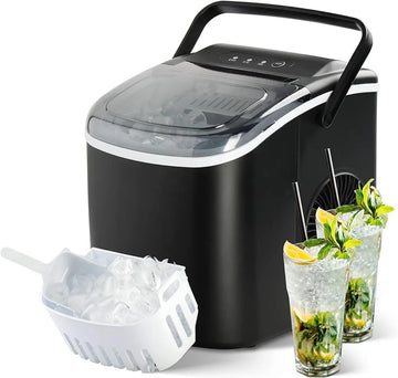 Portable Ice Maker for Countertop, 26lbs Ice/24Hrs, with Self-Cleaning Feature, Ice Spoon and Basket, Black | USA | NEW