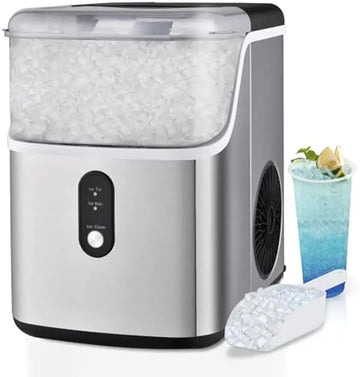 Humhold Pellet Nugget Ice Maker CounterTop, 34Lbs/24H Solf Chewable Ice, Auto Self Cleaning, Crunchy Pebble Ice Cubes Maker