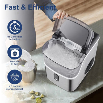 Humhold Pellet Nugget Ice Maker CounterTop, 34Lbs/24H Solf Chewable Ice, Auto Self Cleaning, Crunchy Pebble Ice Cubes Maker