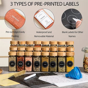 Glass Seasoning Storage Jars with Bamboo Lid Kitchen Salt Shaker Pepper Storage Spice Organizer Kitchen Utensils Spice Jars Set